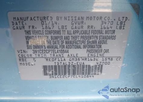 2014 Nissan Versa Note Sv from USA, damaged, VIN 3N1CE2CP7EL410844